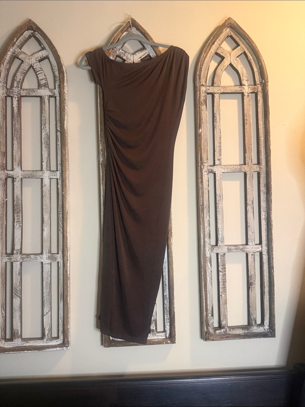 Cupshe One-Shoulder Brown Draped Midi Dress